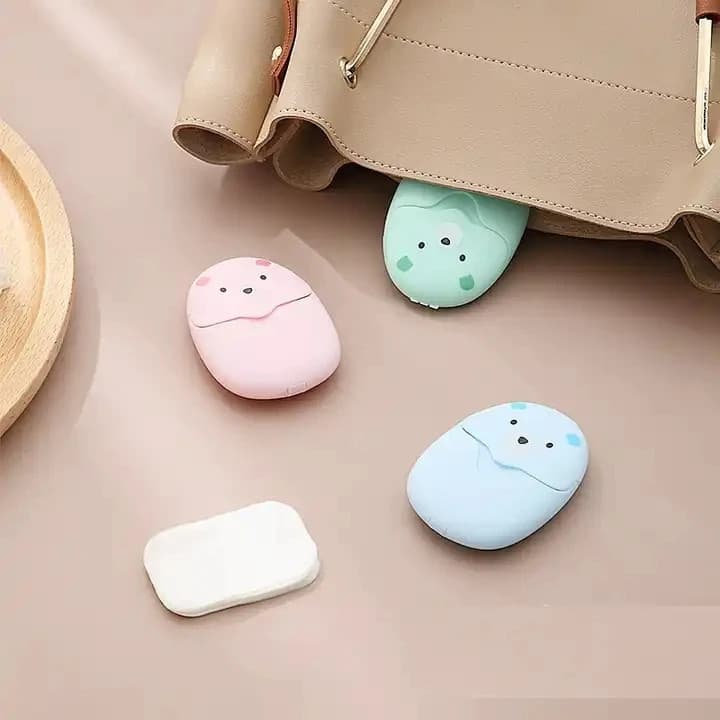1 Case de 50 Sabonete Papel Mini Portátil Viagem Necessaire