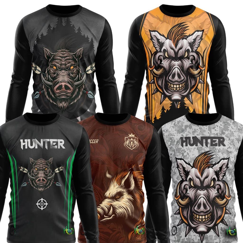 Camiseta Masculina e Feminina UV Estampa Agro Rural Proteçao solar Caçador Javali