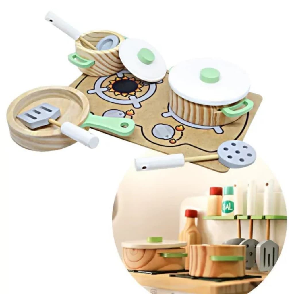 Jogo De Panelinhas Madeira e Utensilios Brinquedo Infantil