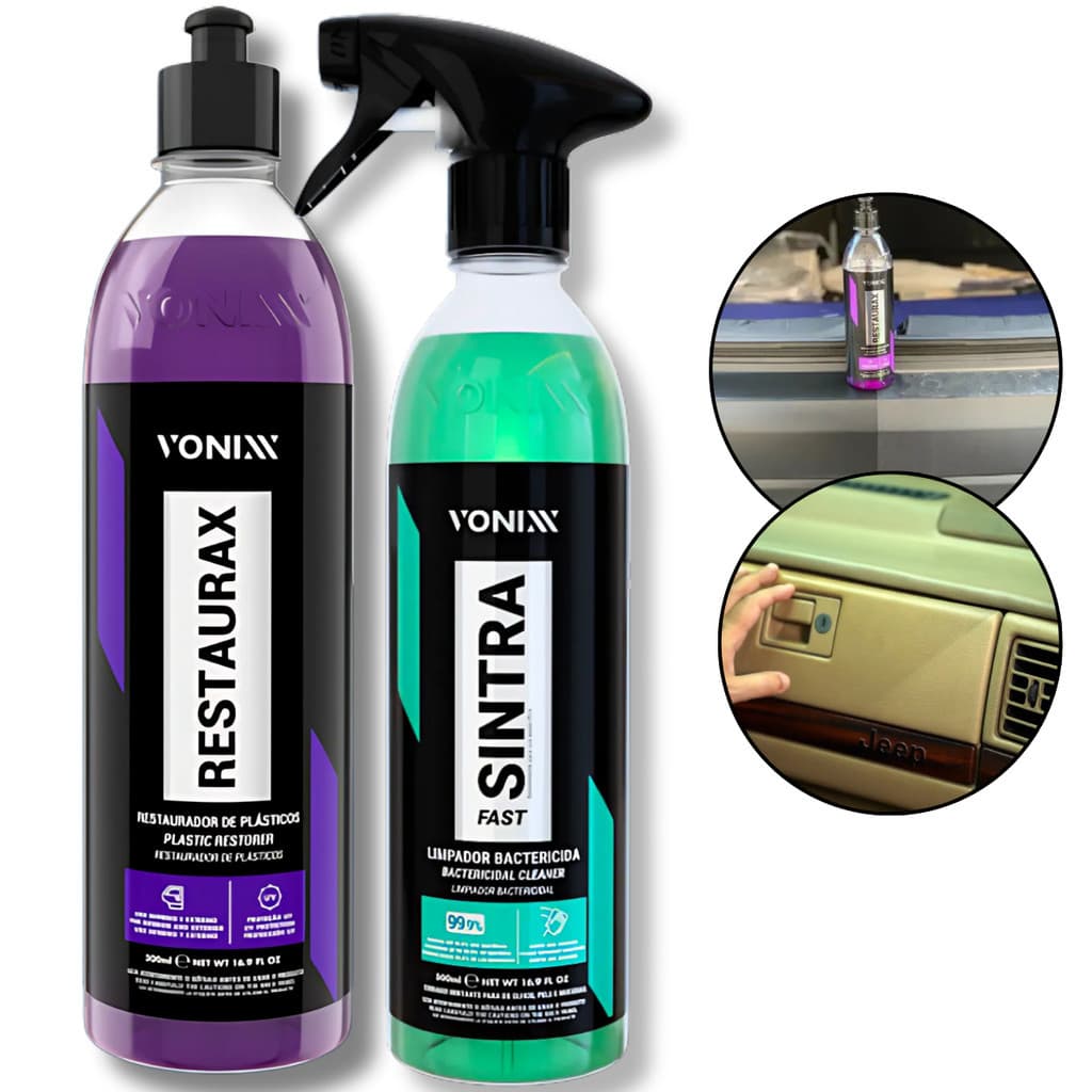 Kit Vonixx Completo Restaurax Restaurador de Plástico Sintra Fast Limpador Plástico 500ml Vonixx