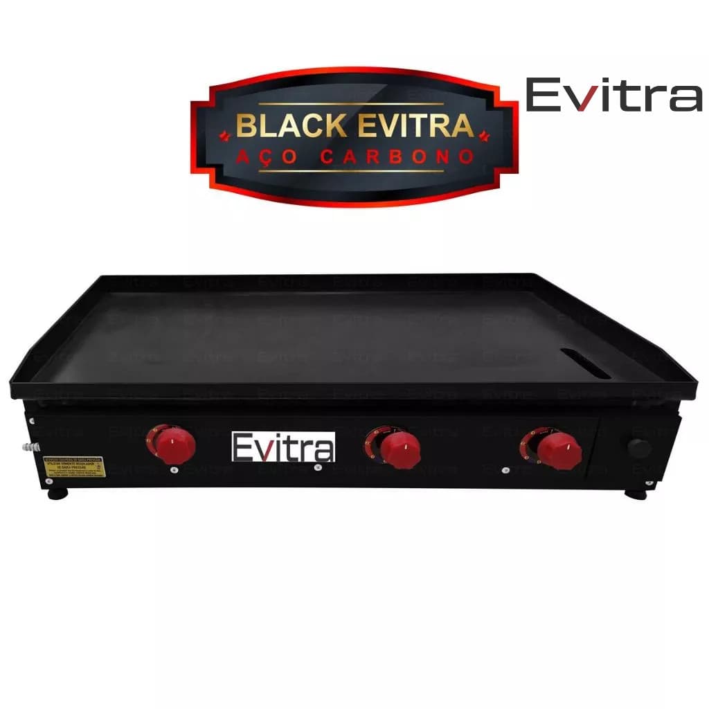 Chapa Para Lanches Porções Hambúrguer a Gás 80X40 Black 5mm EVITRA
