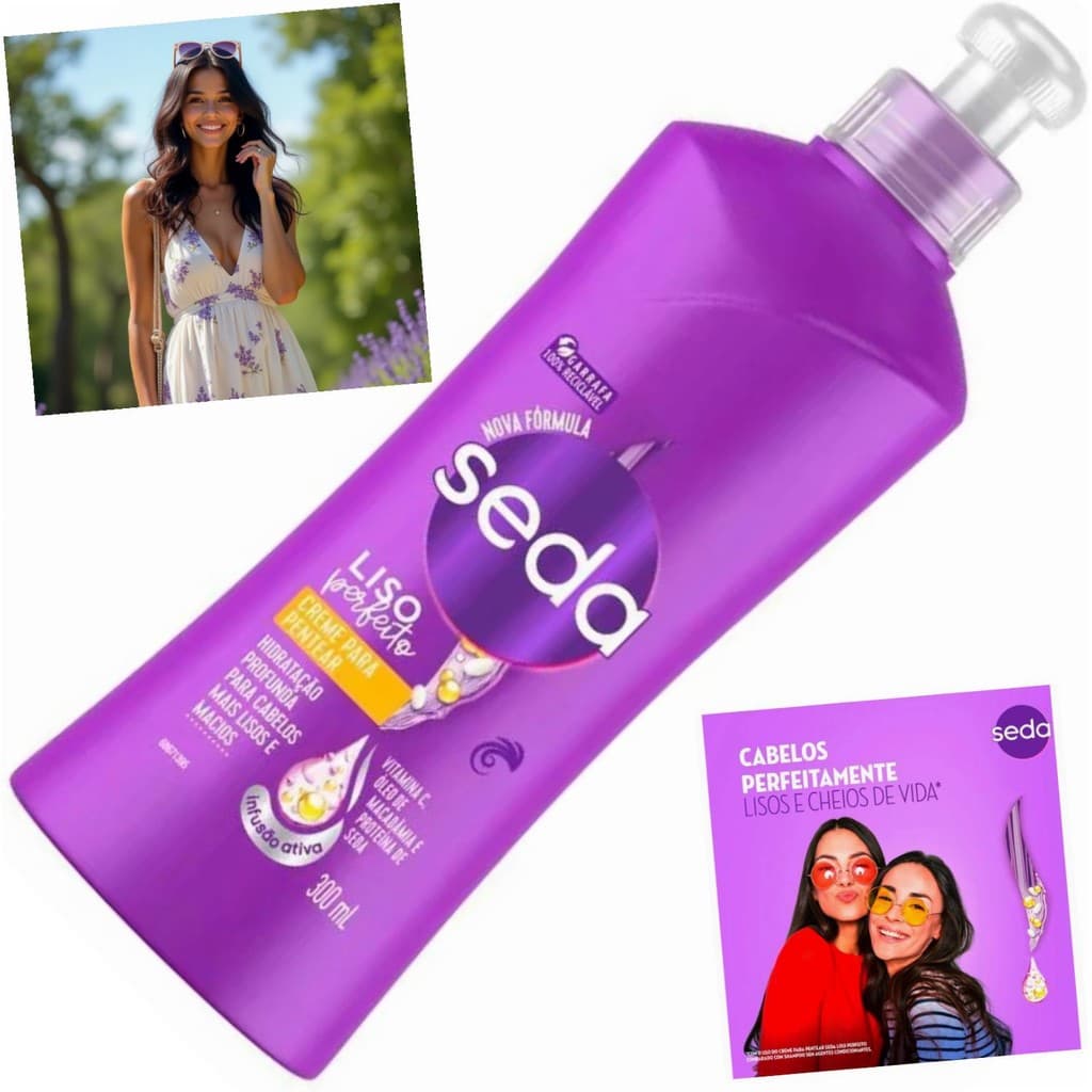 Creme Pentear Seda Liso Perfeito 300ml Tecnologia Seladora Brilho Sedosidade