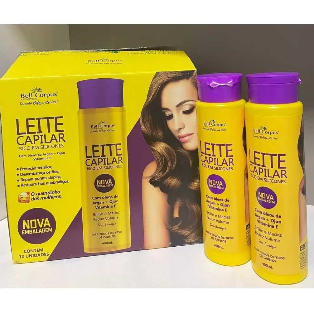 Kit com 2 Leite Capilar Siliconizado 400g Sem Enxágue Com Óleos De Argan - Bell Corpus
