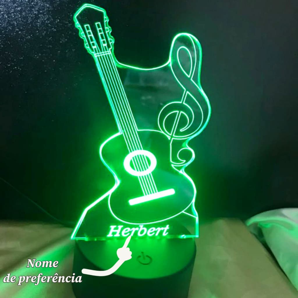 Luminária 3d Violão e Nota Musical com ou sem nome de preferência. Abajur de mesa