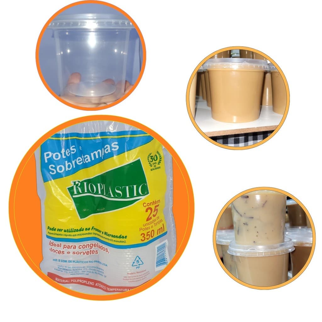 Kit 400 UNID Pote Redondo 350ml Transparente Com Tampa Descartável Rioplastic