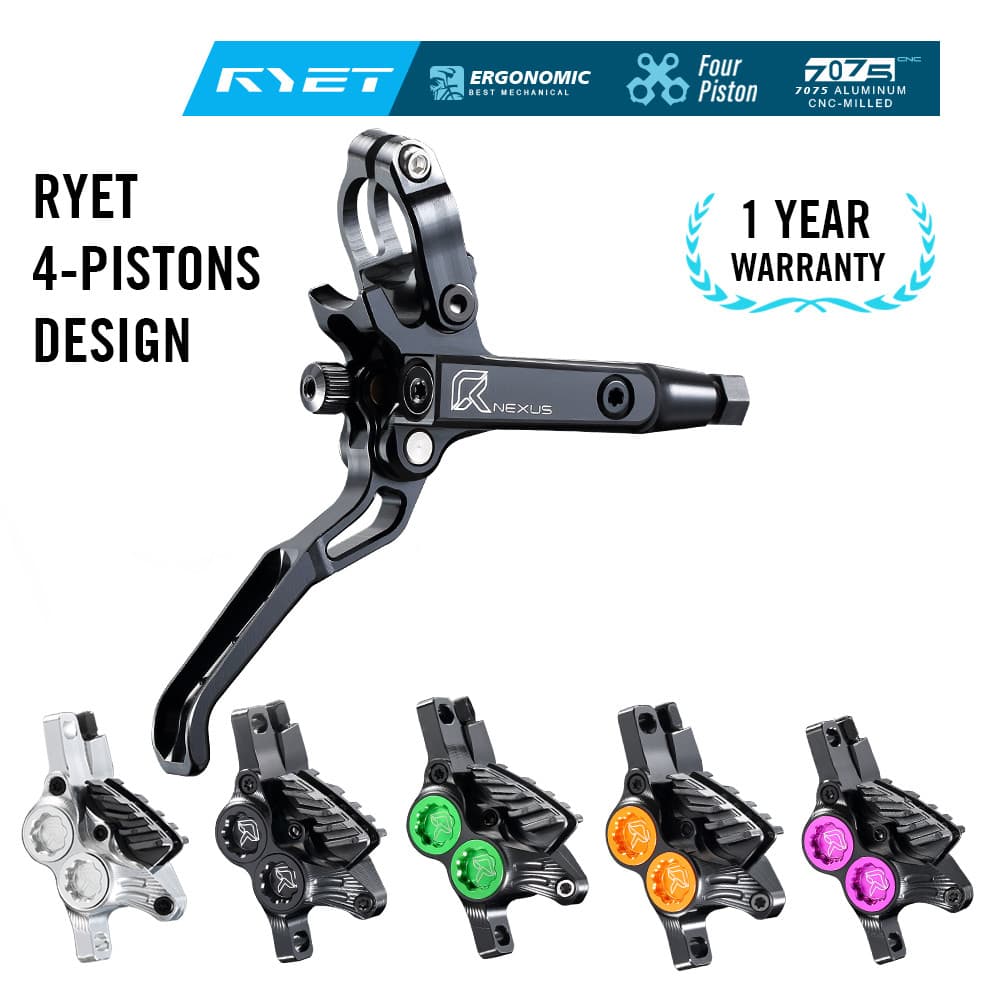 RYET NEXUS Conjunto De Freio Hidráulico De 4 Pistões 840mm 1550mm Linhas De Óleo Mineral CNC 7075-T6 Pinças Resistentes