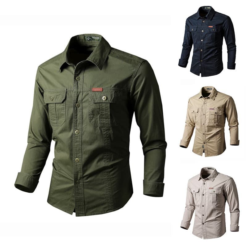 Camisas de Trabalho Cargo Masculinas de Crocodilo, Algodão Militar Camisa Casual de Manga Longa para Soldados