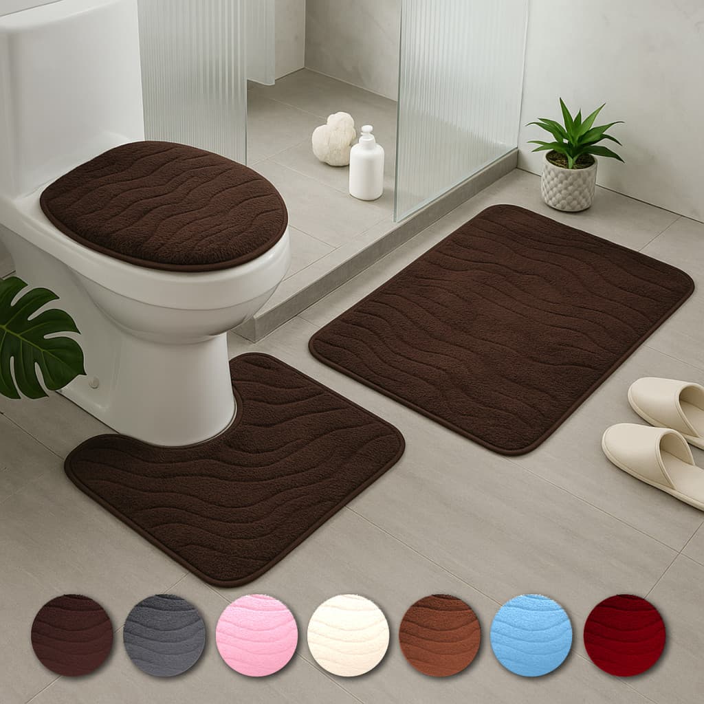 Kit Jogo 3 Peças Tapete Banheiro Toque Macio Peluciado Luxo Antiderrapante Várias Cores Estampas