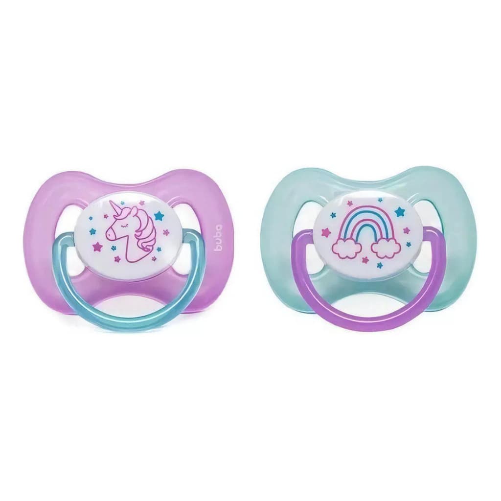 Kit 2 Chupetas Comfort Brilha No Escuro Unicórnio +6m Buba