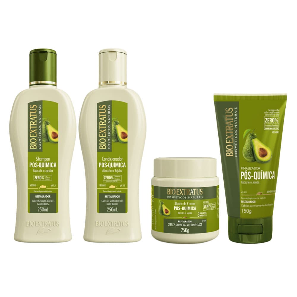 Kit Pós-Química Shampoo, Condicionador, Banho de Creme e Finalizador Bio Extratus - 250mL