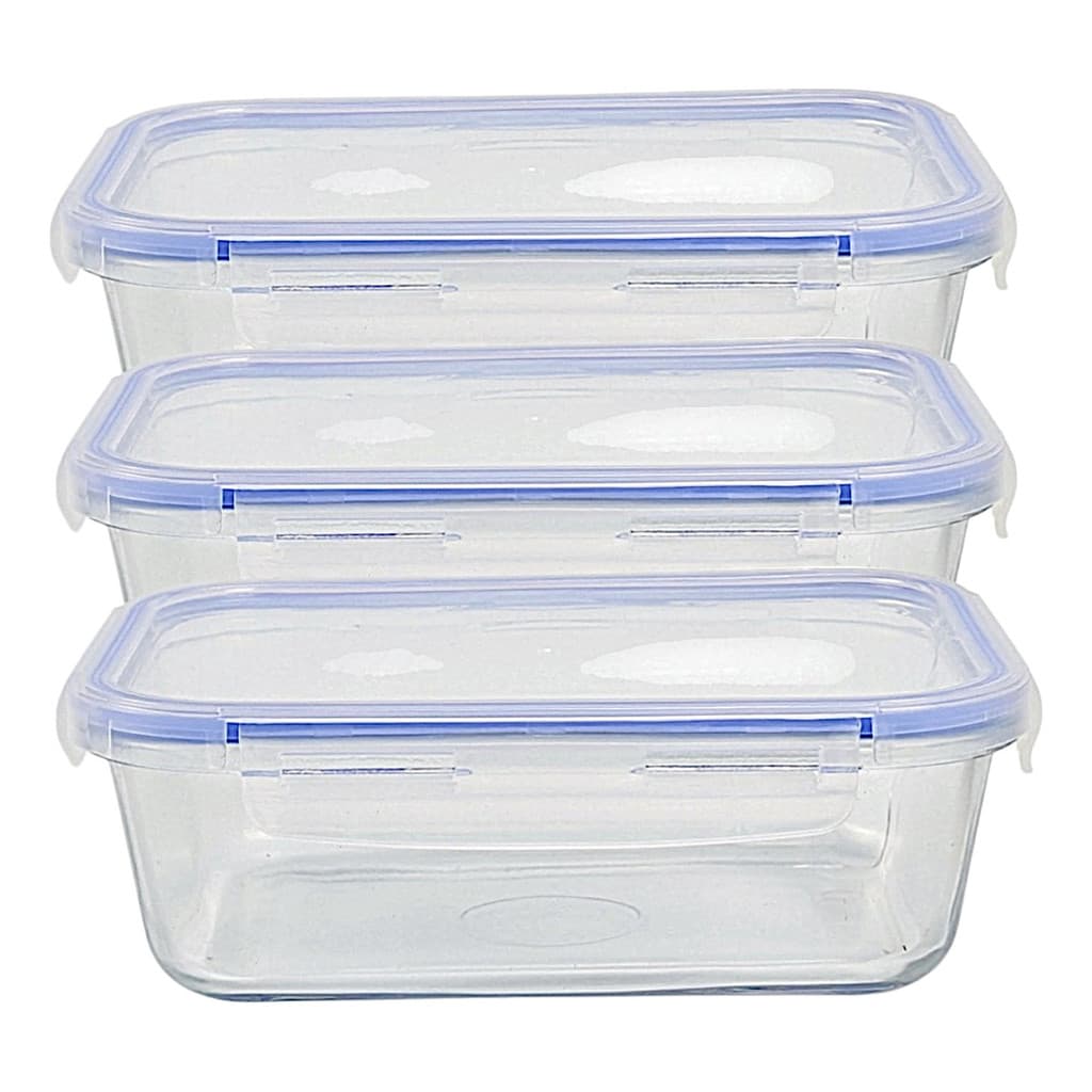 Kit 3 Potes Marmita de Vidro Com Tampa Hermética Refratário 1040ml Forno Airfray Micro-ondas