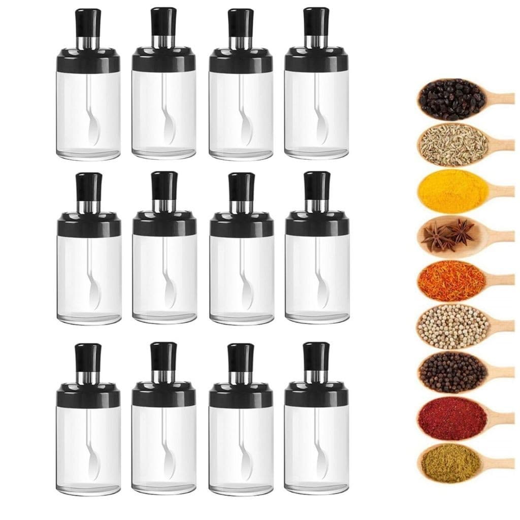 Kit 12 Porta Tempero Com Colher Condimento Cozinha Sal Açucar