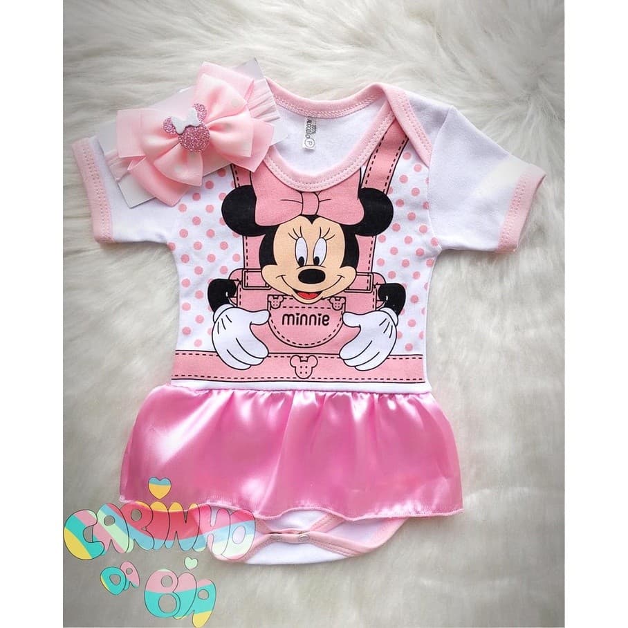 Body Temático Minnie Rosa Fantasia para Mêsversário Baby Outfit
