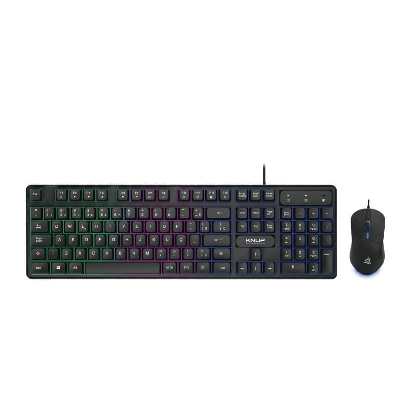 Kit teclado e mouse gamer RGB Com Fio ABNT2 Membrana