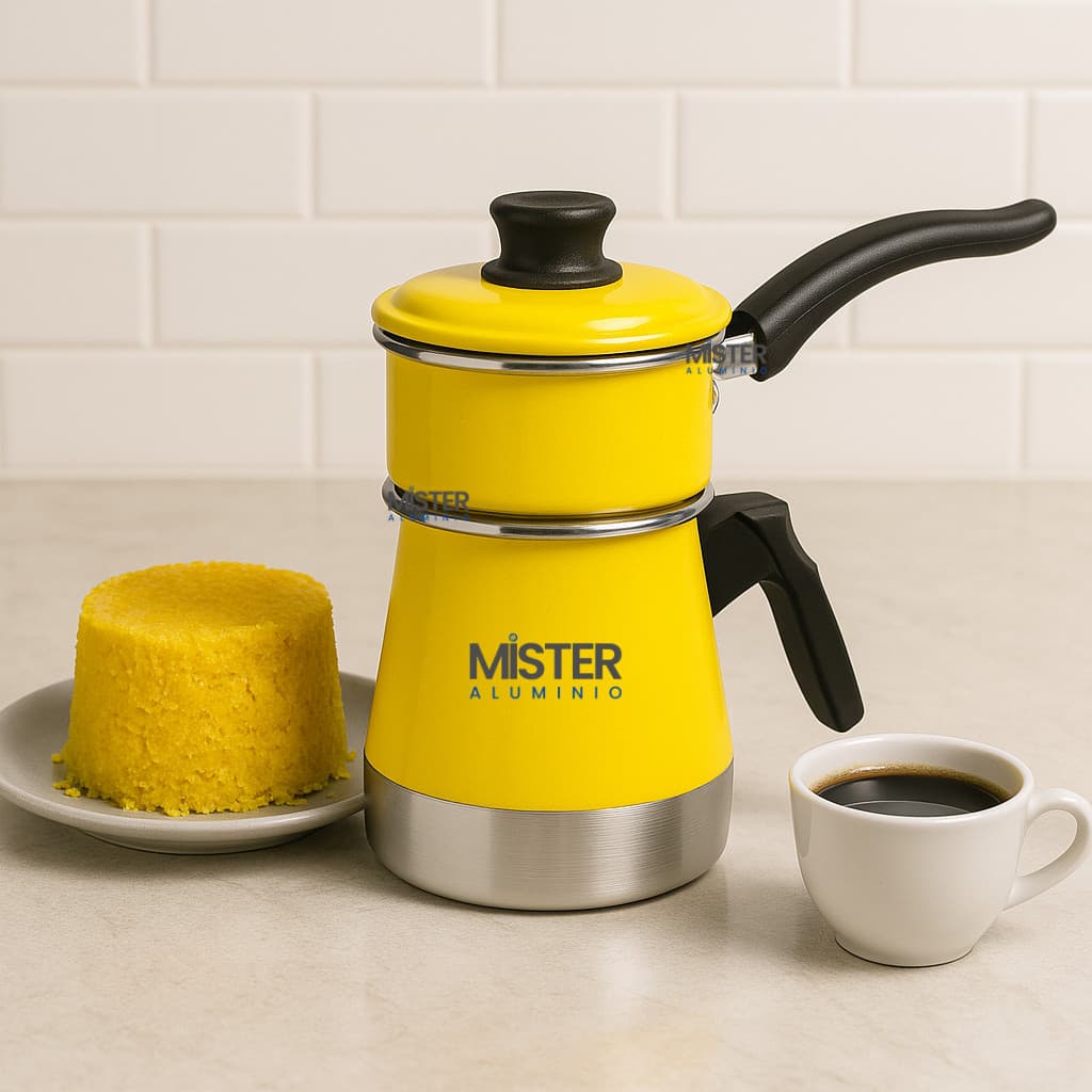 Cuscuzeiro Amarelo Duplex a Vapor Individual Mini Cuscuzeira Dupla com Tampa Faz Cuscuz e Legumes