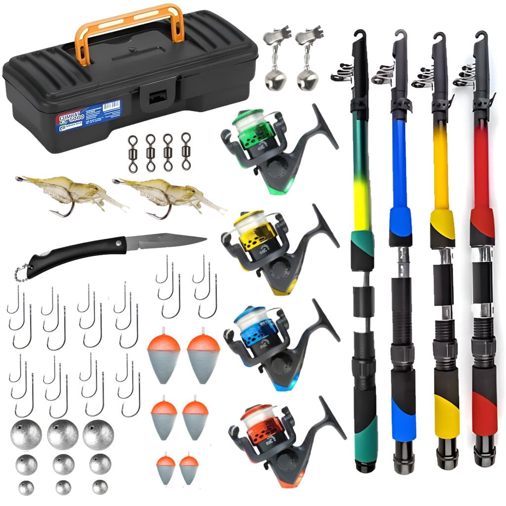 Kit Pesca Completo 4 Varas 10kg + 4 Molinetes e acessórios