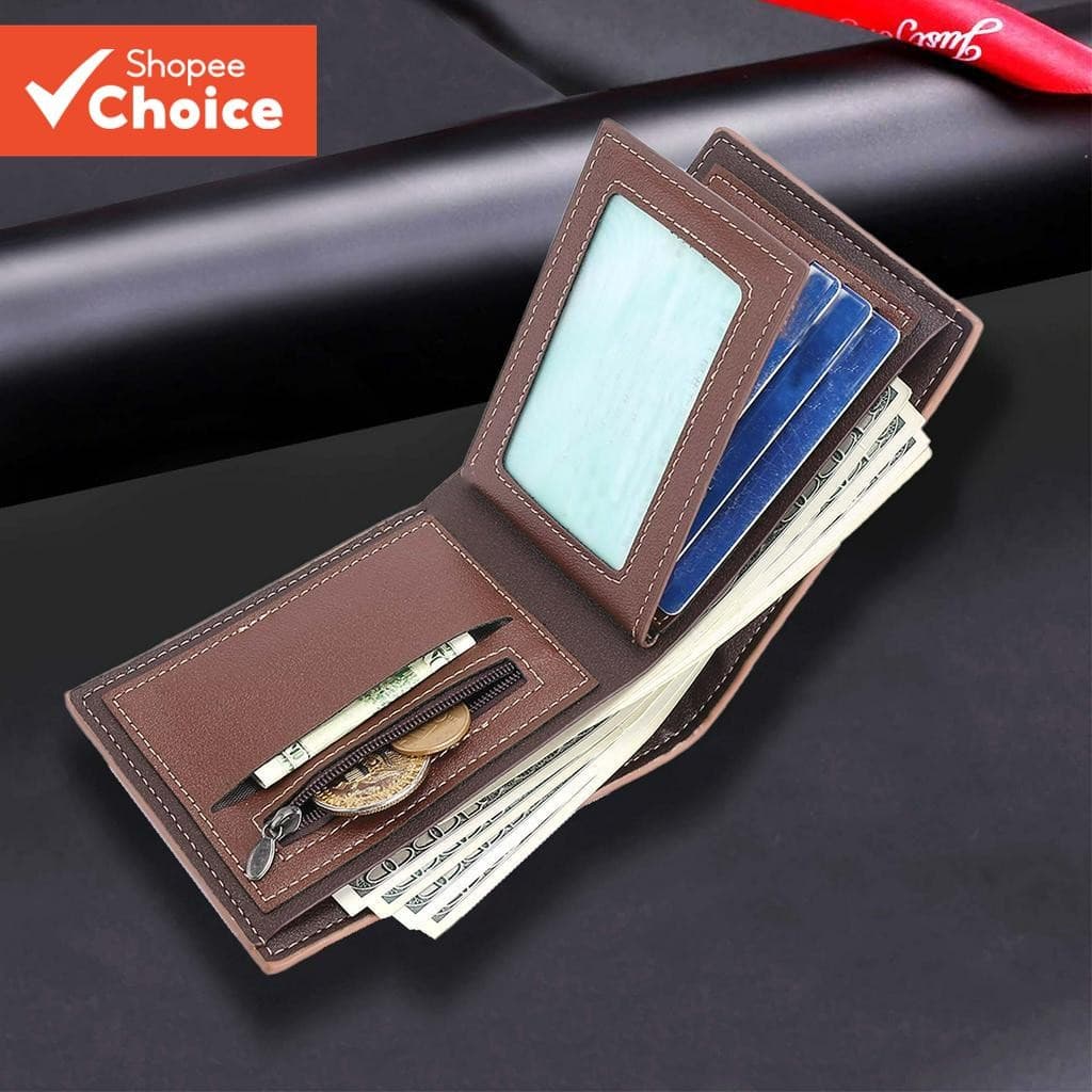 Carteira Curta Masculina – Design Crossbody De Bolso De Moedas Com Zíper De Couro Costurado Moderno ​