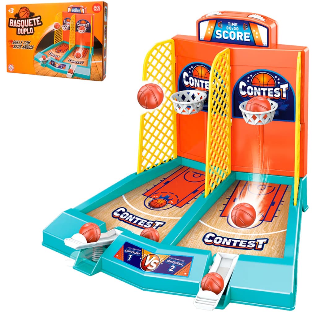 Mini Jogo De Basquete Infantil Duplo Com Lançador E Placar Brinquedo Interativo