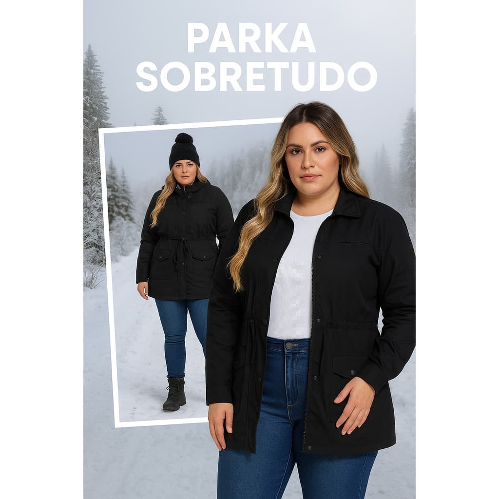 Jaqueta Parka Sobretudo Plus Size Feminina Com Cordão Inverno Frio Bengaline 48 50 52