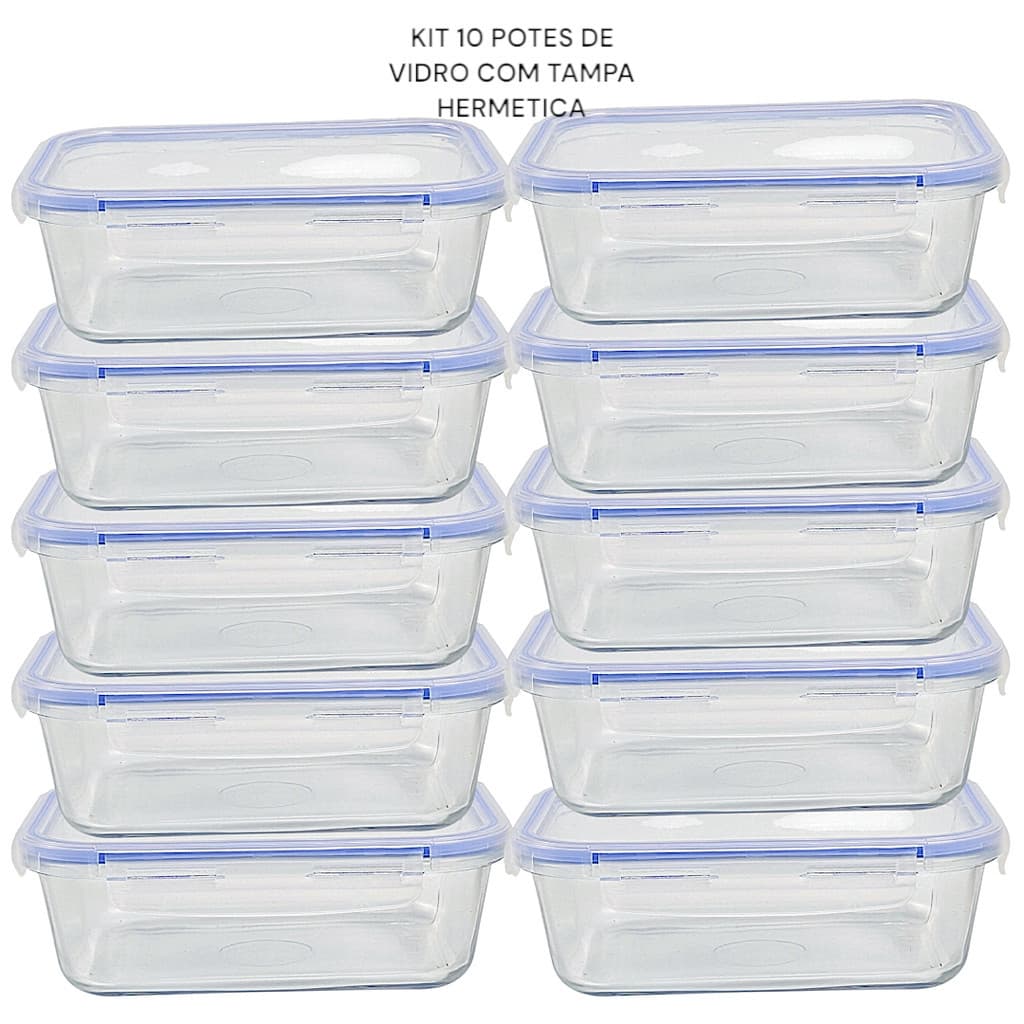 Potes de vidro com tampa hermética kit com 10 refratário 330ml