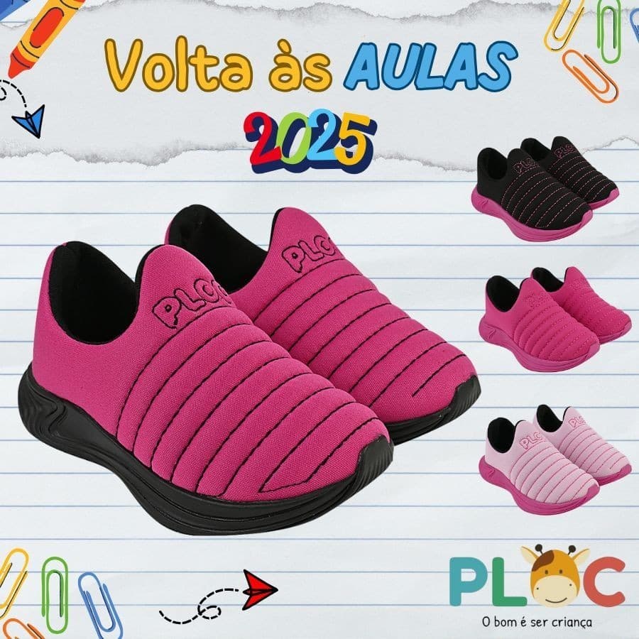 Tênis Ploc Colors Infantil Calce Menina Fácil Jogging Anatômico Pink