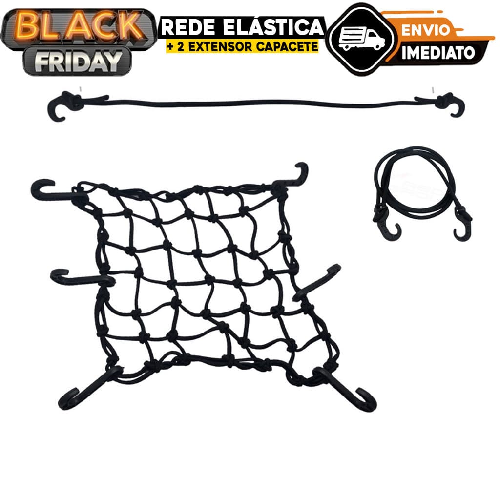 Rede Elástica Aranha + 2 Extensor Capacete Bagageiro Moto/Bicicleta/Carro/Barco