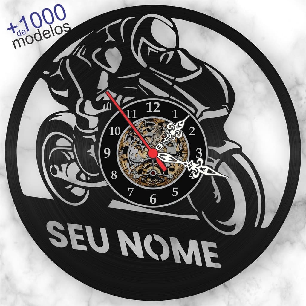 Relógio De Parede Moto Sport Personalizado Nome Motociclista Motoqueiro Disco Vinil Presente dia dos Namorados LP iLustr