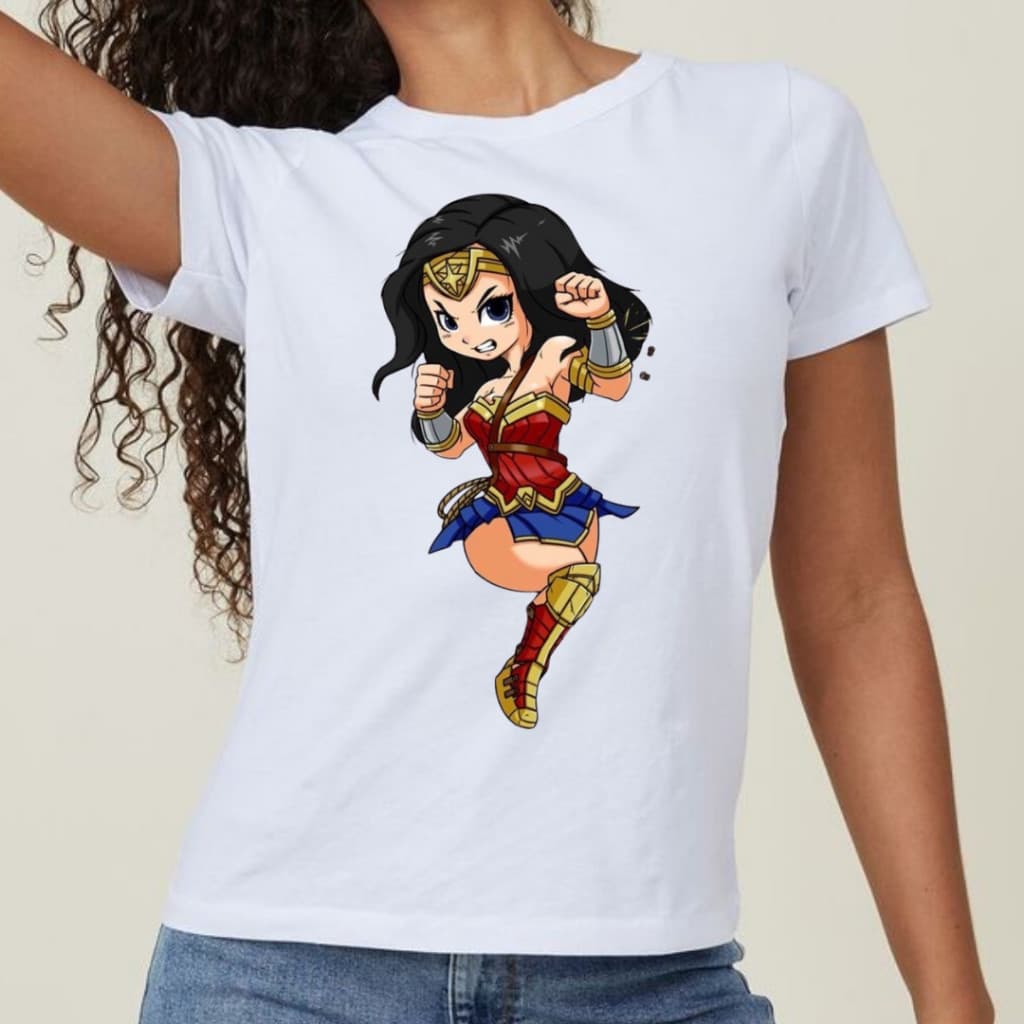 Camiseta Estampada DC Mulher Maravilha Desenho Camisa Básica Feminina