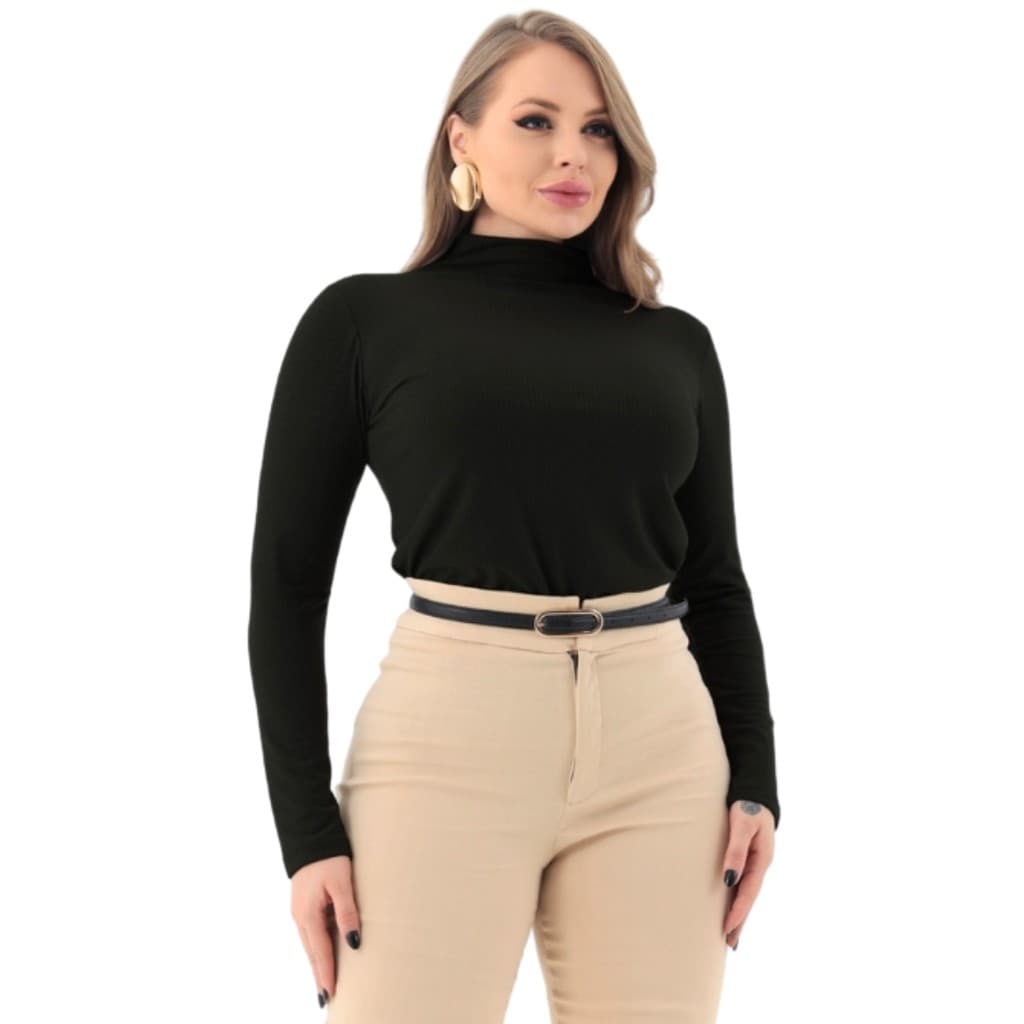Blusa Feminina Gola Alta Cacharrel Manga Longa Inverno