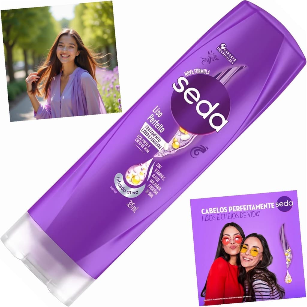 Condicionador Seda Liso Perfeito 325ml Filtro UV Proteína de Seda Cabelos Lisos Macios