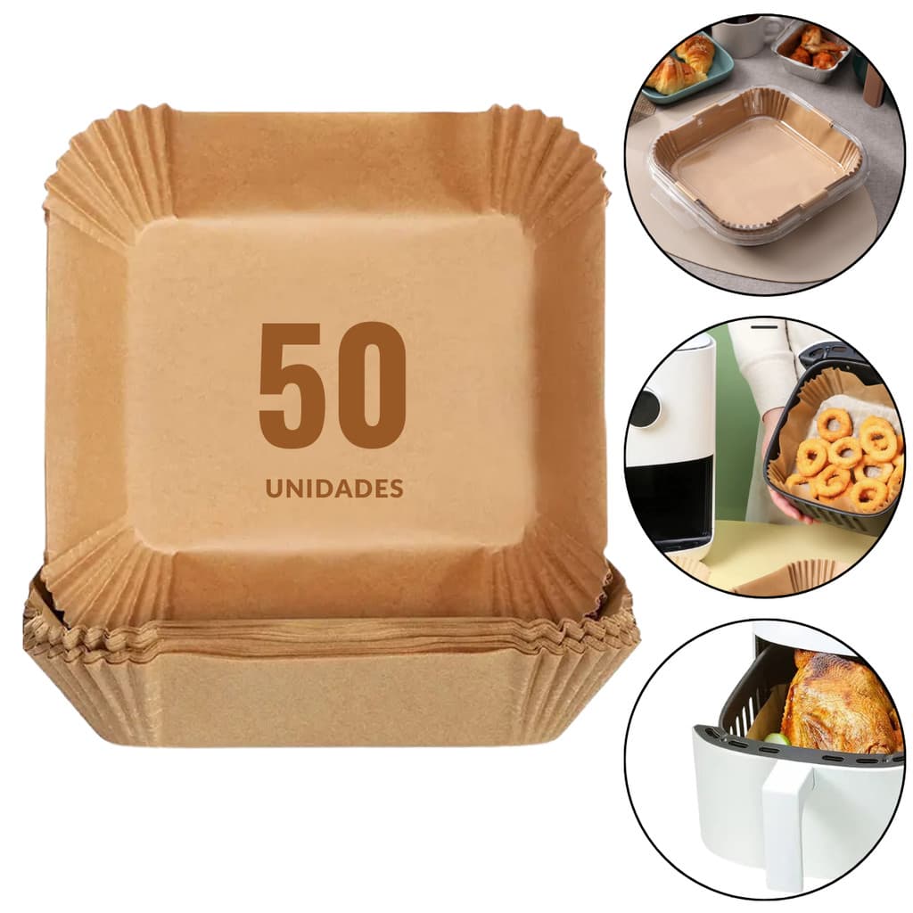 Kit 50 Papéis Descartáveis para Air Fryer Quadrada 16cm Ideal para Cozinha Limpa e Prática