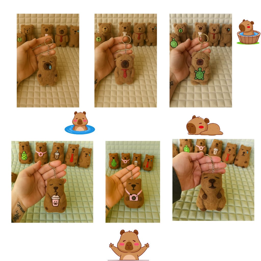 1 Chaveiro de Pelucia Capivara Sortido + 1 Cartela de Stikers Adsivo Capiara