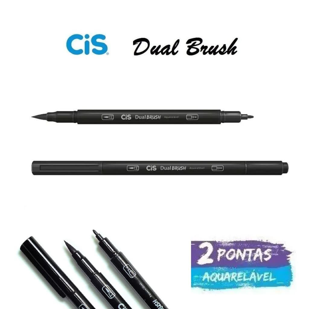 Caneta Marcador Dual Brush Cis Preta