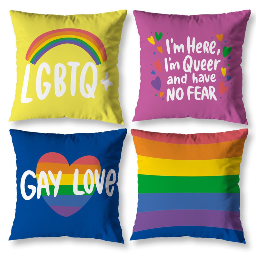 Kit 4 Capas de Almofada Orgulho LGBT Decorativas Digital Com Zíper Invísivel Estampadas