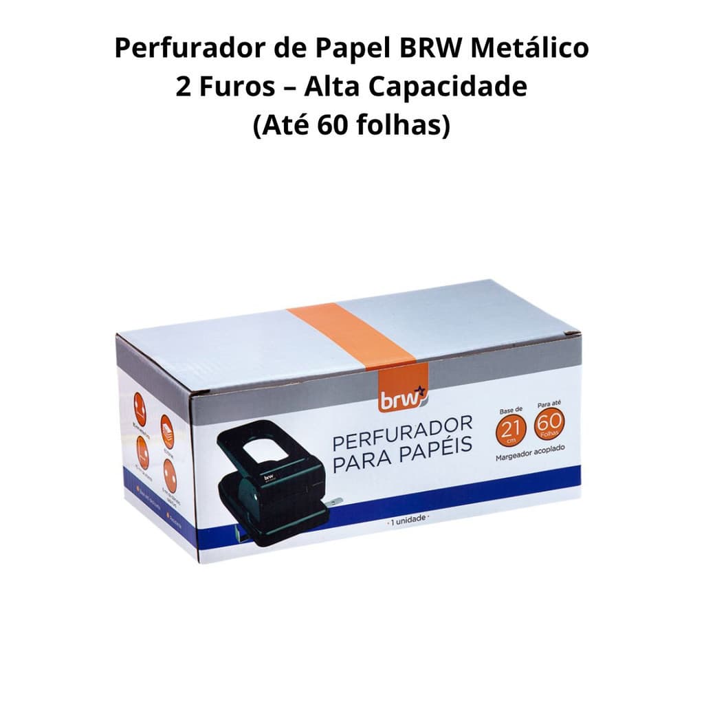 Perfurador de Papel Metálico 2 Furos – Alta Capacidade - Até 60 folhas BRW