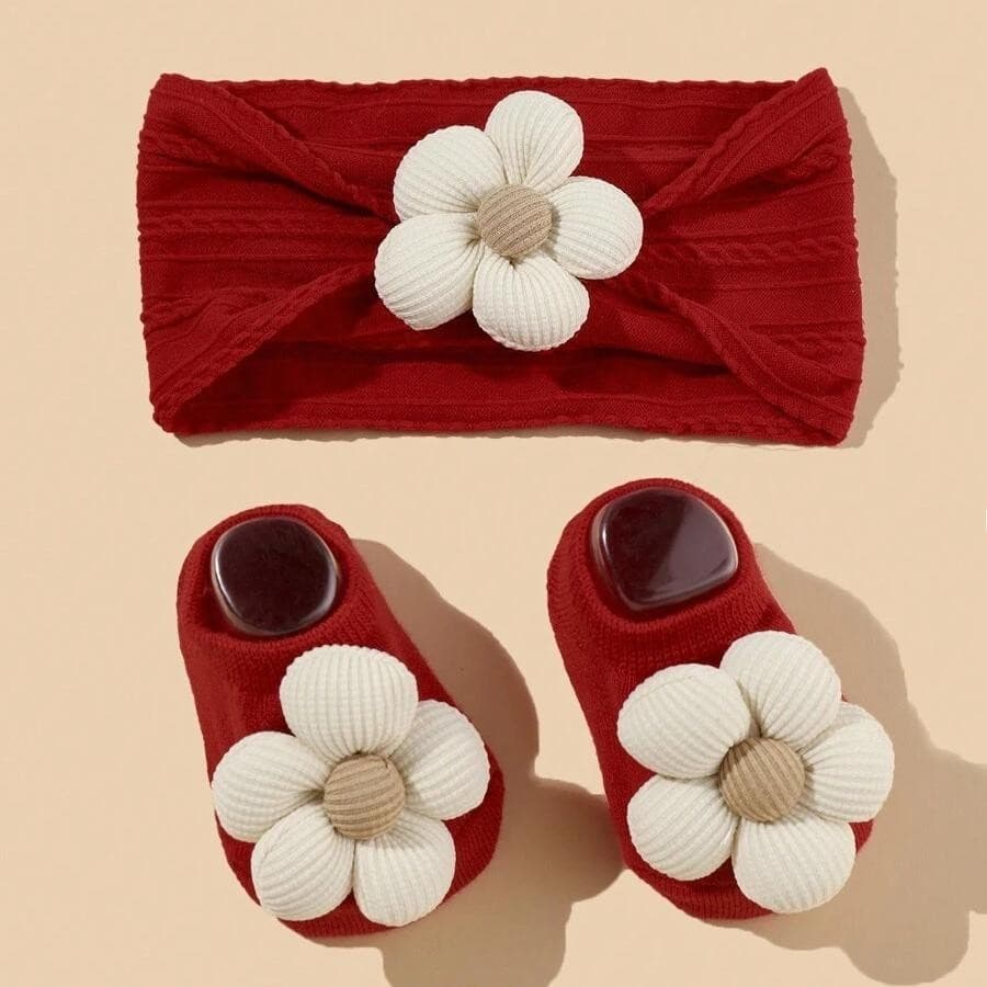 1 Conjunto De Faixa De Cabeça Para Bebê Recém-Nascido E Meias Antiderrapantes , Linda Decoração De Flores Grandes , Perf