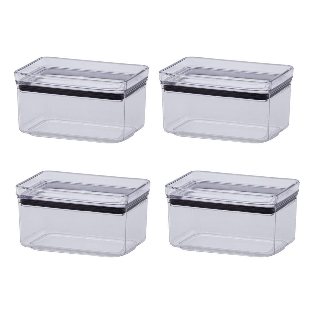 Kit 4 Potes Herméticos Paramount Acrílico 580ml Retangular Empilháveis Organização Despensa Armários
