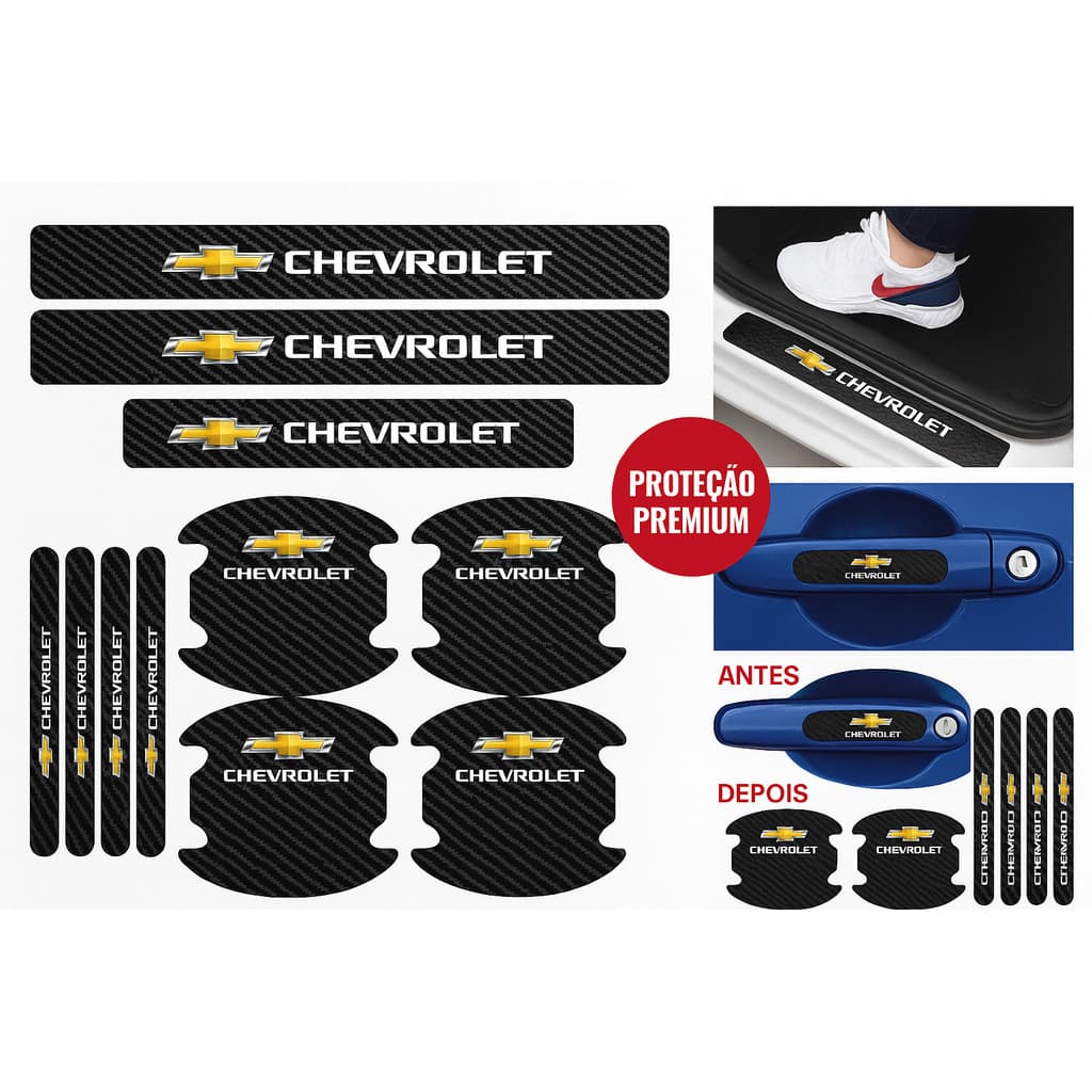 Kit Automotivo Soleira Chevrolet e Protetor de Maçaneta Universal todos os Carros da Marca Elite