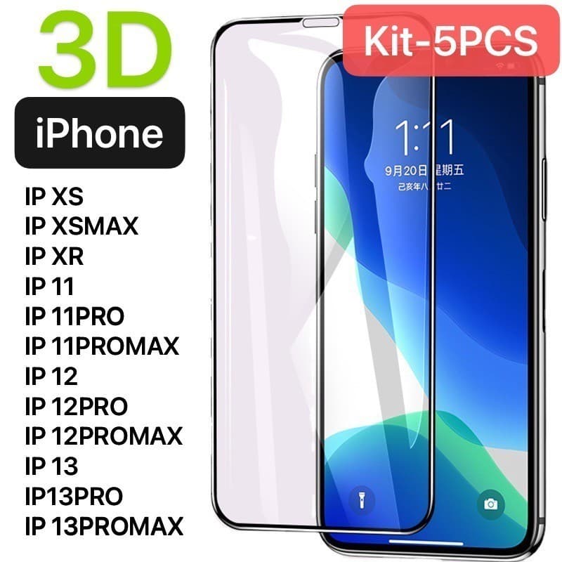 Pelicula de vidro 3D IPhone Todos os modelos XS (--)13MINI