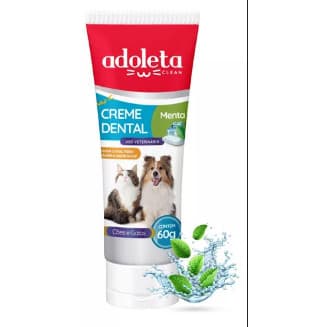 Creme Dental Menta Adoleta 60g Pasta de Dente para Caes e Gatos Tártaro Mau Hálito Clareia Dentes