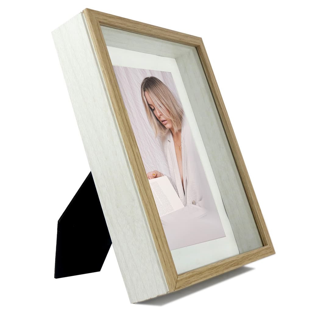 Porta Retrato Foto 15x20 Branco Bege MDF Moldura Profunda