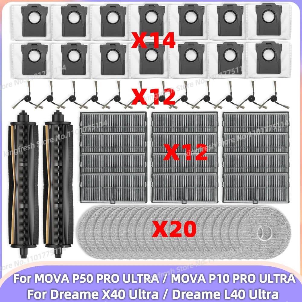 Apto Para (Mova P50 PRO Ultra/Dreame X40 L40) Peças De Vácuo Principal Tricut Rolo Escova Lateral Filtro Mop Pano Saco P