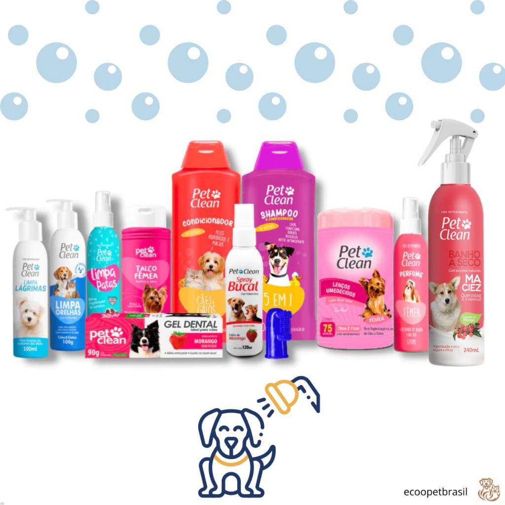 Kit Higiene e Banho Completo para Cachorro Cães e Gatos Fêmea com Novo Banho a Seco Pet Clean e Auwoo