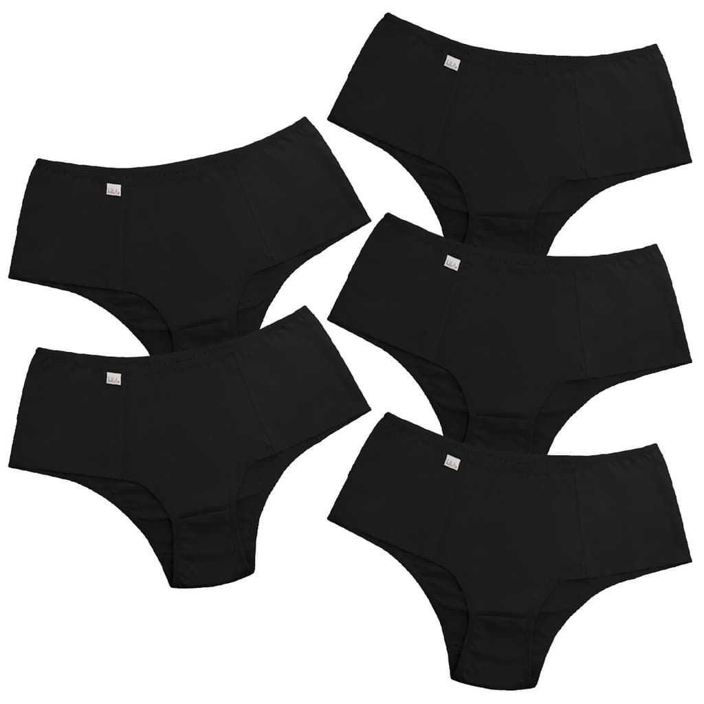 Kit 5 Calcinhas Tangas Cós Alto 92% Algodão Conforto 0029 - Preto