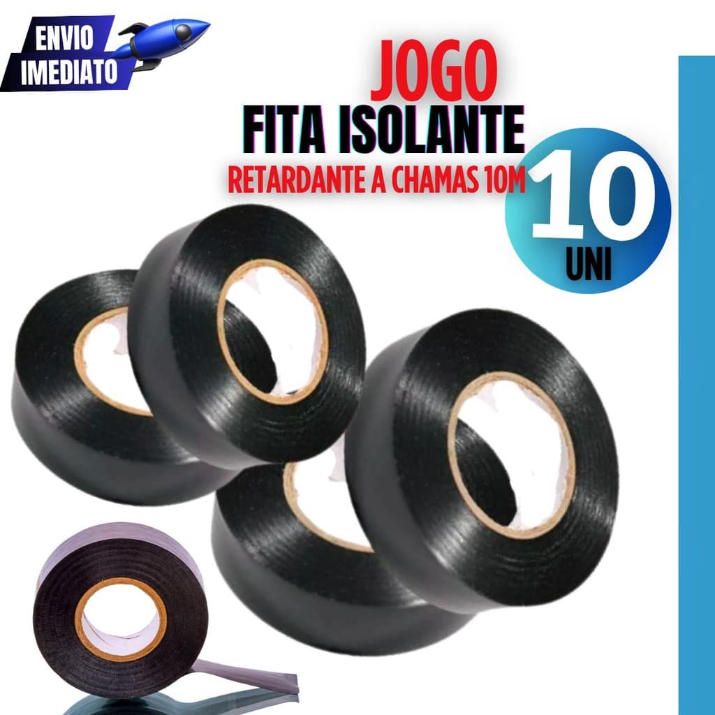 Kit 10 uni Fitas isolantes antichamas com 10m cada – o melhor custo-benefício para eletricistas.