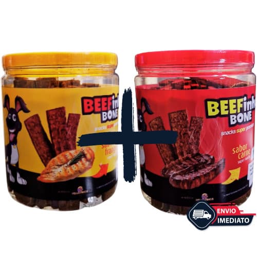 Kit 2 Bifinho BEEFinho Bone 1 KG Petiscos Cães Cachorro Pet Premium - CARNE + FRANGO