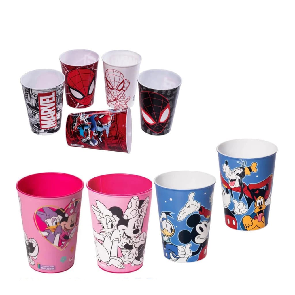 Copo 320 ml Plasutil Minnie, Mickey e Homem Aranha