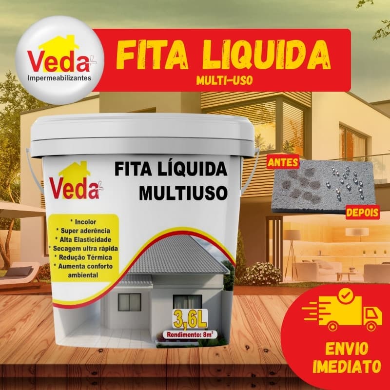 Veda+ Flex invisível liquido 3,6 Litros Fita liquida multiuso,  Pia , box, Ralo  Telha Vaso, trinca