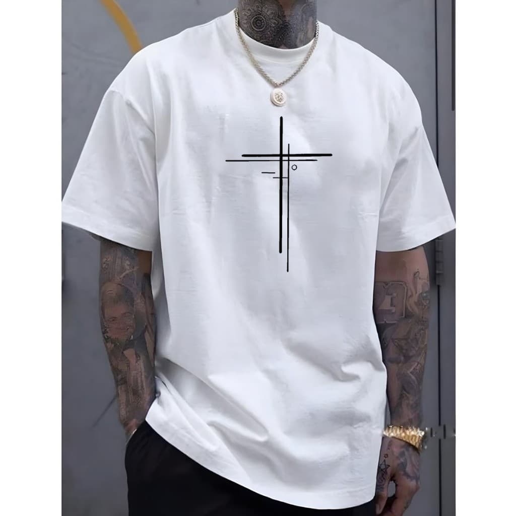 Camiseta Masculina Algodão Cruz Dupla Fé Jesus Street Camisa Envio Rapido