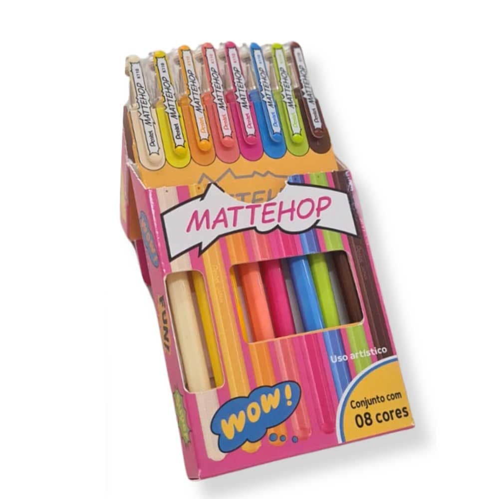 Caneta Gel Mattehop K110 1.0mm c/ 8 Cores Pastel - Pentel